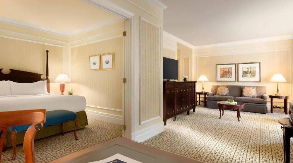 Junior Suite One Queen Open Bedroom Area and Living Room at Fairmont Chateau Laurier