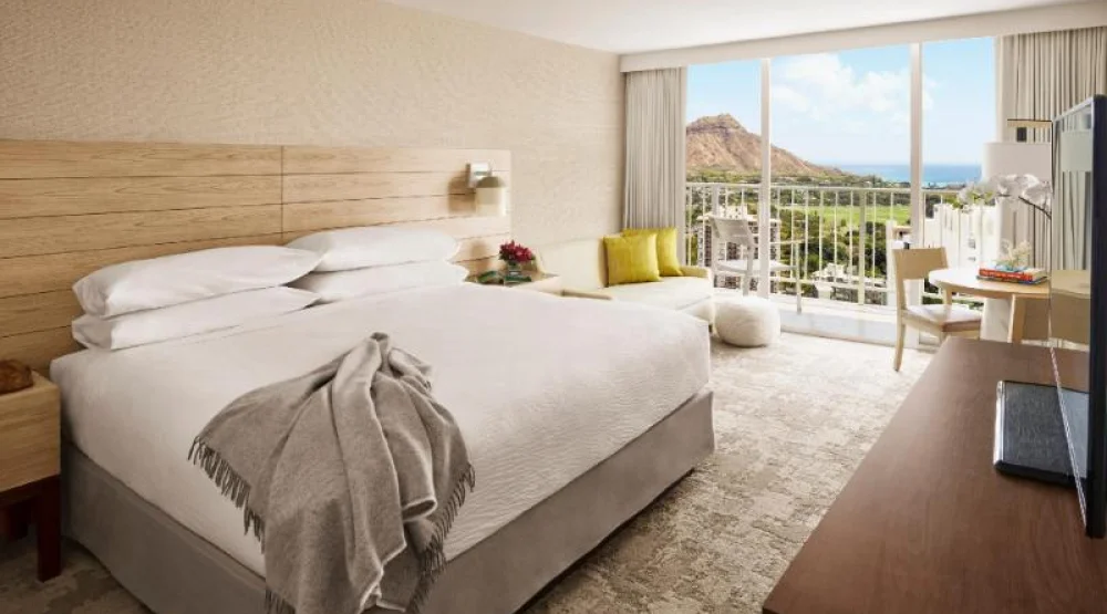 Diamond Head Ocean View One King Bath Grab Bars at Alohilani Resort Waikiki Beach