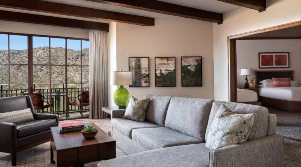 Fireside Casita, One Bedroom Suite, One King, Private Sofa Bed, Fireplace, Patio at The Ritz-Carlton Dove Mountain