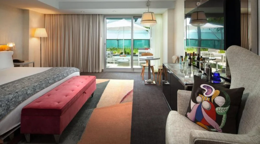 Terrace, Guest Room, One King, Atrium View at SLS Beverly Hills Hotel