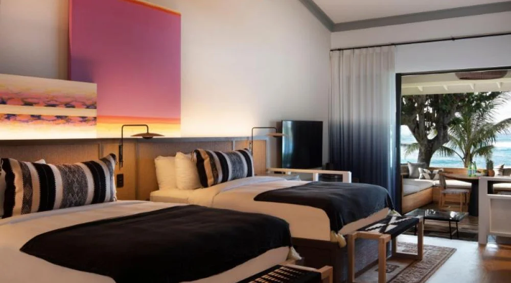 Ocean Bungalow Club, Club Lounge Access, Bungalow, Two Queen, Sofa Bed, Ocean Facing View, Patio at The Ritz-Carlton Oahu Turtle Bay