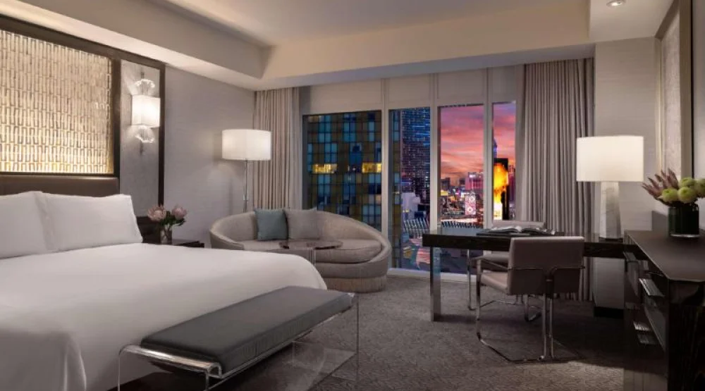 One King Bed Room Strip View at Waldorf Astoria Las Vegas