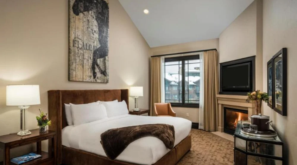 Guestroom with Gas Fireplace One King at Waldorf Astoria Park City