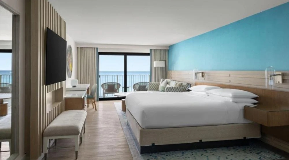 Grand Oceanfront King, Larger Guest Room, One King, Sofa Bed, Oceanfront, Balcony at Grand Cayman Marriott Resort