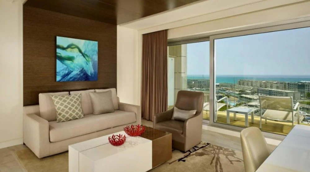 Family Suite, One Bedroom Executive Suite, One King, Partial Sea View, Corner Room, Balcony at The Ritz-Carlton Herzliya