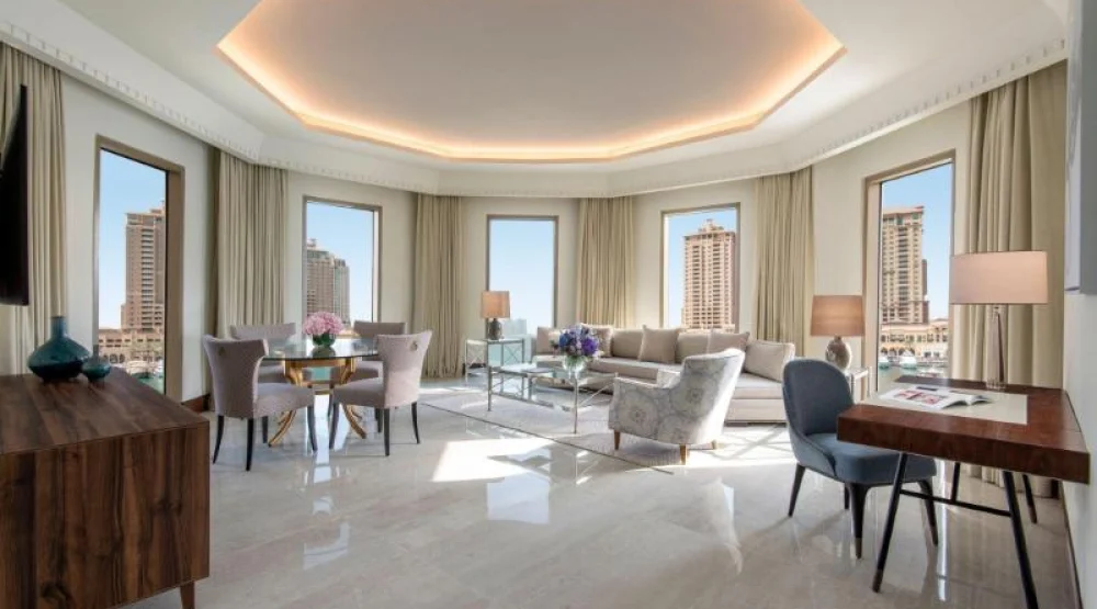 Panoramic, Two Bedroom Suite, Bedroom 1: One King, Bedroom 2: Two Twin, Sea View, Balcony at The St. Regis Marsa Arabia Island The Pearl Qatar