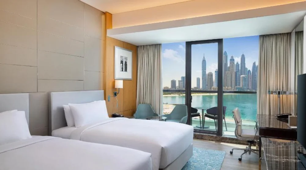 Two Double Beds Premium Room Sea View Balcony at Hilton Dubai Palm Jumeirah