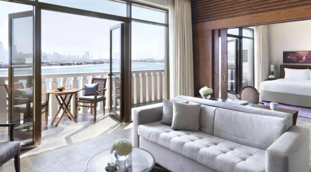 Prestige Suite Sea View, One King Size Bed, Sofa Bed, Living Room at Sofitel Dubai The Palm