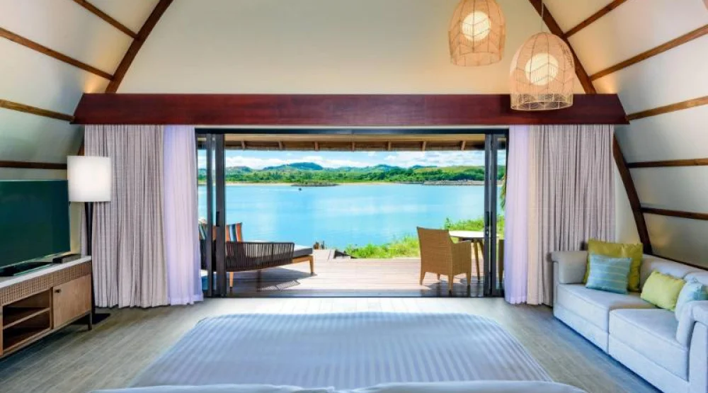 Royal Lagoon Bure, Executive Villa, One King, Lagoon View, Lagoon View, Royal Lagoon, Balcony at Fiji Marriott Resort Momi Bay