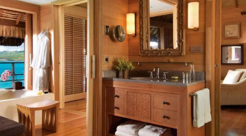 One Bedroom Lagoon View Over Water Bungalow Suite King Bed at Four Seasons Resort Bora Bora