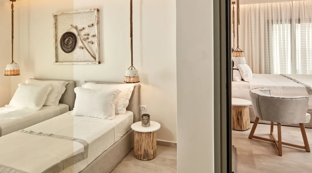 Family Connecting Room with Private Heated Pool at 18 Grapes Hotel Naxos