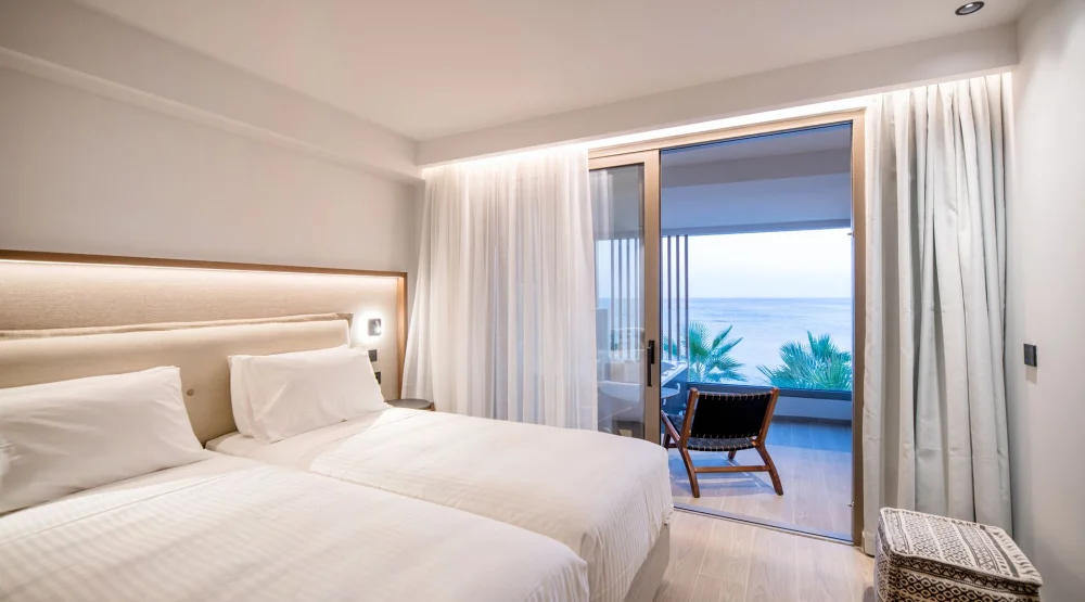 Dazzling Blue Sea View Outdoor Hot Tub at AKASHA Beach Hotel & Spa