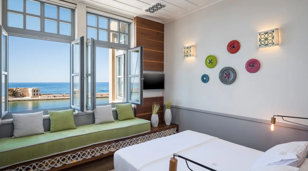 Deluxe Double Room with Front Sea View [fabric] at Ambassadors Residence Boutique Hotel Chania