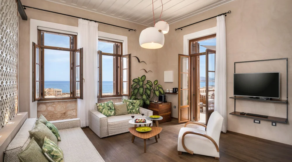 Honeymoon Sea View Suite with Private Roof Garden with Front Sea View [ceramic] at Ambassadors Residence Boutique Hotel Chania