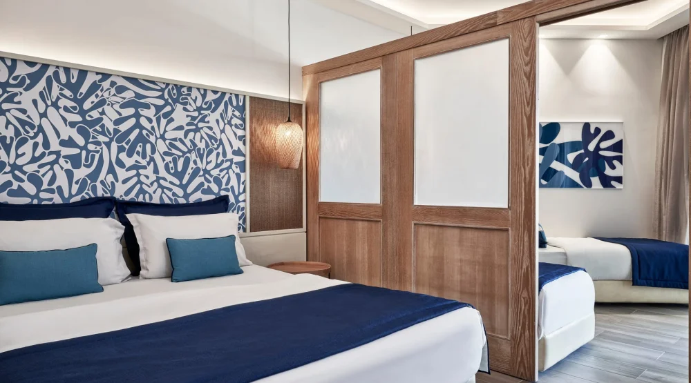 Family Room Sliding Door Swim Up Inland View at Atlantica Aegean Blue