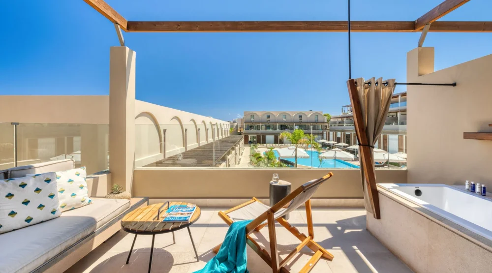 Wellness Loft Pool View with Outdoor Heated Jacuzzi at Domes Noruz Chania