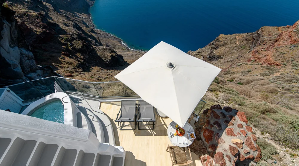 Cliff Suite with Sea View and Both Indoor & Outdoor Jetted Plunge Pools at Iconic Santorini