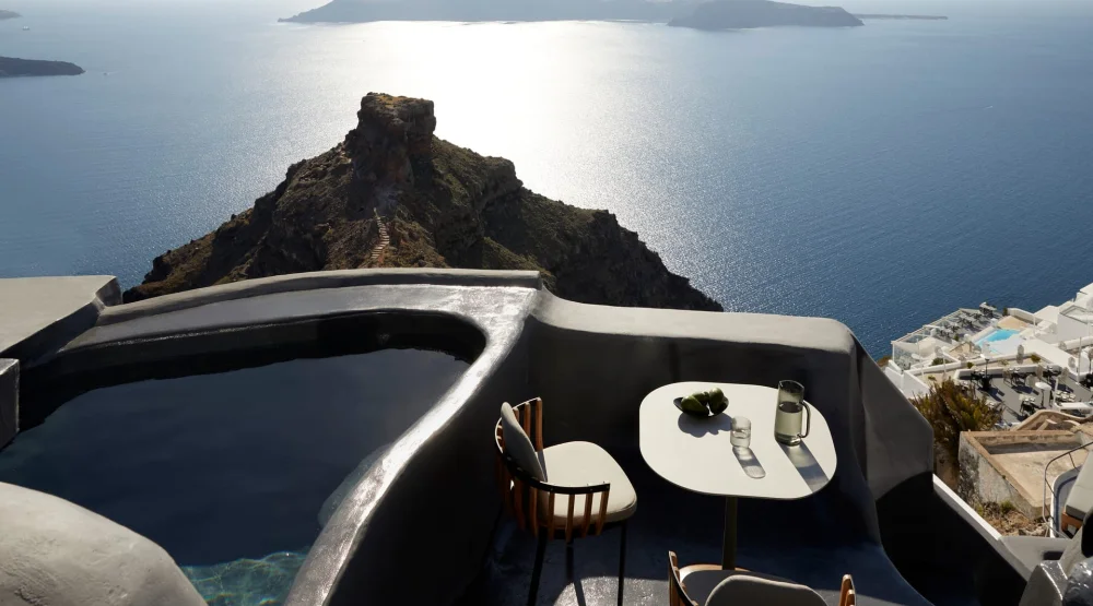 Caldera Room Sunset View with Heated Plunge Pool at Kivotos Santorini
