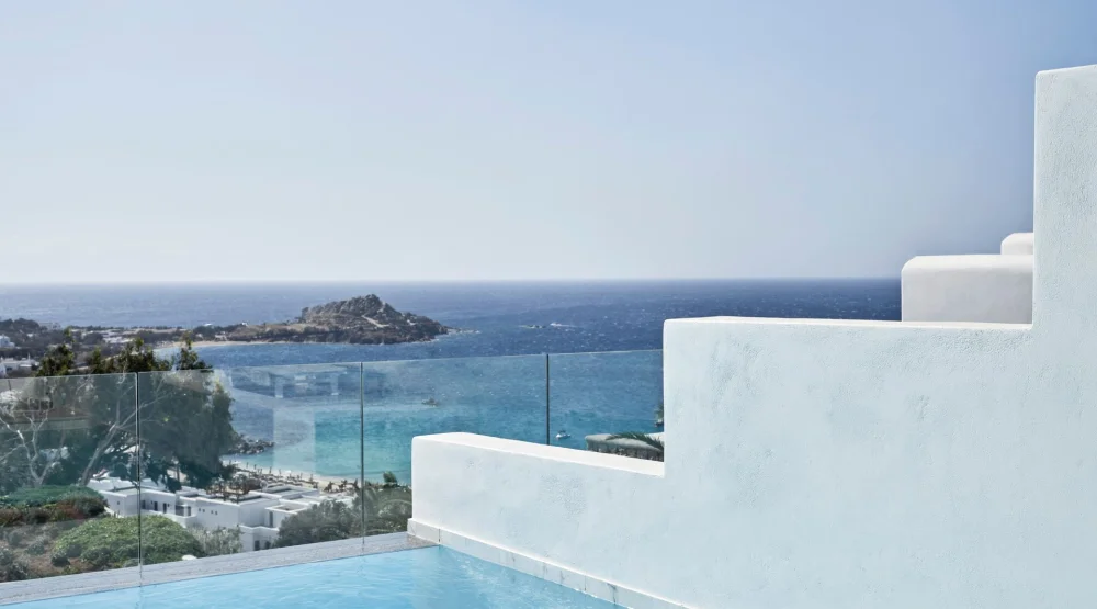 True Blue with Heated Private Pool & Sea View at Myconian Ambassador Relais & Chateaux Hotel