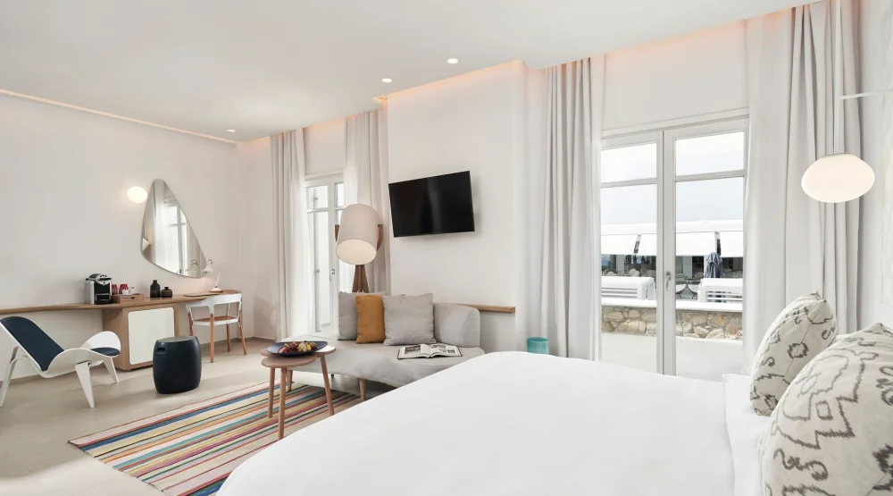Sunrise Deluxe Double Room with Pool View & Sea View at Myconian Kyma Design Hotel