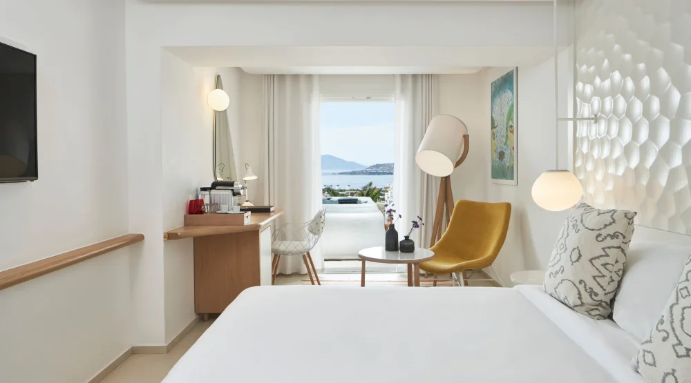Aegean Deluxe Double Room with Sea View & Outdoor Jacuzzi at Myconian Kyma Design Hotel