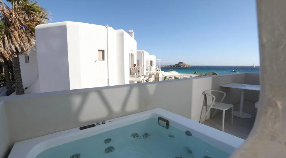Luxury Standard with Hot Tub & Partial Sea View at Mykonos Dove Beachfront Hotel