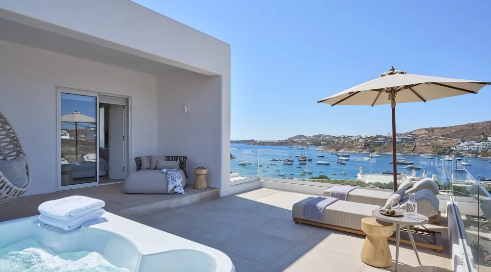 Panoramic Double Sea View Room with Outdoor Jacuzzi at Once in Mykonos