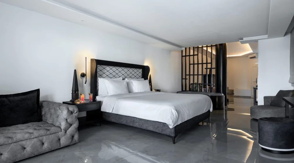 Mystery Suite Sea View with Outdoor Jacuzzi at Petinos Beach Hotel