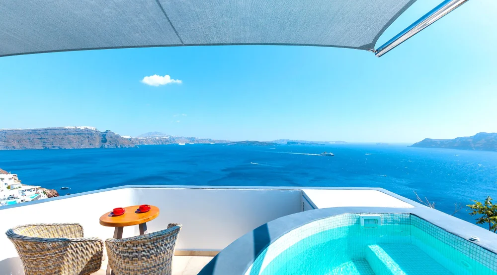 Master Suite with Outdoor Hot Tub & Caldera View at Santorini Secret Premium