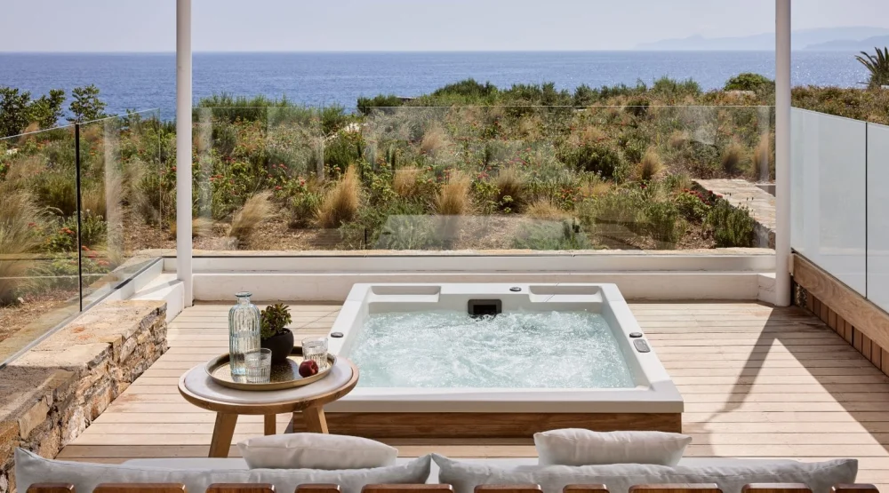 Club Suite Outdoor Hot Tub Seafront View at St Nicolas Bay Resort Hotel & Villas