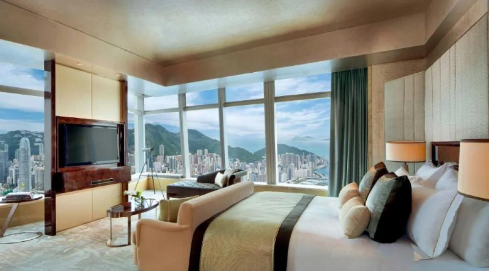 Carlton Suite, Club Level, One Bedroom Larger Suite, One King, Victoria Harbour View, Skyline View at The Ritz-Carlton Hong Kong