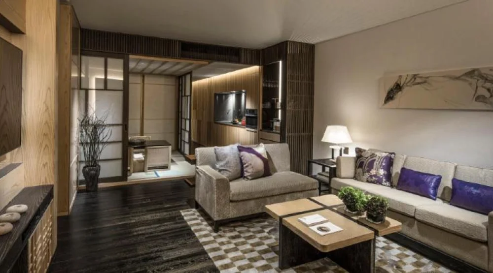 One Bedroom Hotel Residence with Tatami Dining Room Two Double Beds at Four Seasons Kyoto