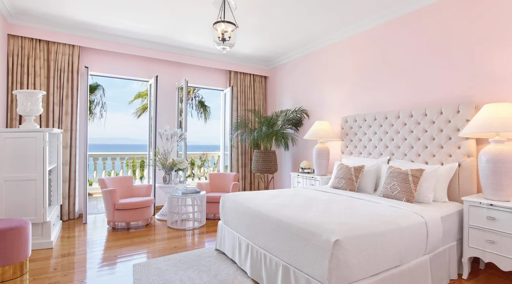 Luxury Guestroom Sea View with Balcony at Mandola Rosa, A Grecotel Resort to Live