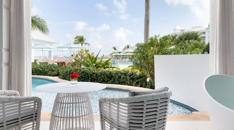 West Bay One Bedroom Oceanview Swim-up Butler Suite with Patio Tranquility Soaking Tub at Sandals Royal Bahamian
