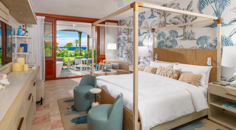 Subi Club Level Walkout Room with Patio Tranquility Soaking Tub at Sandals Royal Curacao