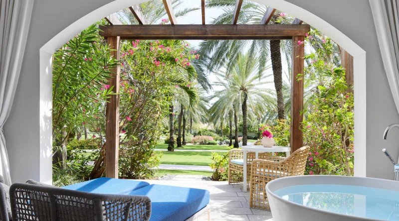 Carisia Club Level Oceanview Walkout Room with Patio Tranquility Soaking Tub at Sandals Royal Curacao