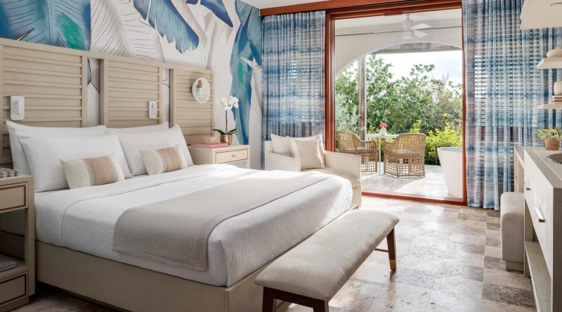 Sunchi Beachside Walkout Club Level Room with Patio Tranquility Soaking Tub at Sandals Royal Curacao