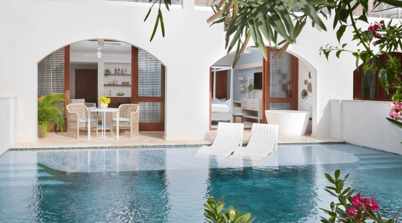 Carisia One Bedroom Swim-up Butler Suite with Patio Tranquility Soaking Tub at Sandals Royal Curacao