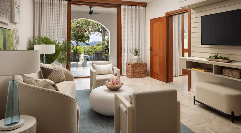 Melemele One Bedroom Butler Walkout Suite with Patio Tranquility Soaking Tub at Sandals Royal Curacao