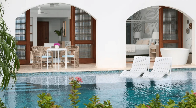 Amante One Bedroom Swim-up Oceanview Butler Suite with Patio Tranquility Soaking Tub at Sandals Royal Curacao