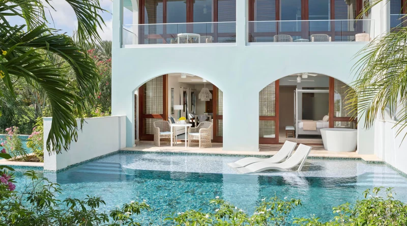 Amante One Bedroom Oceanview Swim-up Butler Grande Suite with Patio Tranquility Soaking Tub at Sandals Royal Curacao