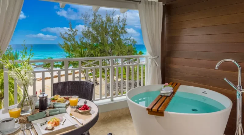 Beachfront Club Level Suite with Balcony Tranquility Soaking Tub at Sandals Barbados
