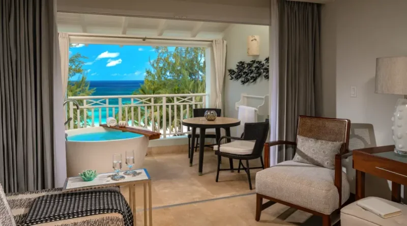 Beachfront Penthouse Club Level Suite with Balcony Tranquility Soaking Tub at Sandals Barbados