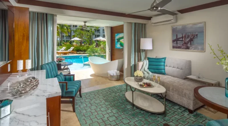Crystal Lagoon Swim-up One Bedroom Butler Suite with Patio Tranquility Soaking Tub at Sandals Barbados