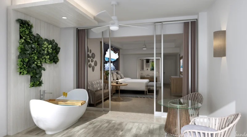 South Seas Hideaway Crystal Lagoon Club Level Suite with Balcony Tranquility Soaking Tub at Sandals Royal Barbados