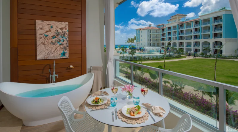 Royal Seaside Oceanview Crystal Lagoon Club Level Barbados Suite with Balcony Soaking Tub at Sandals Royal Barbados