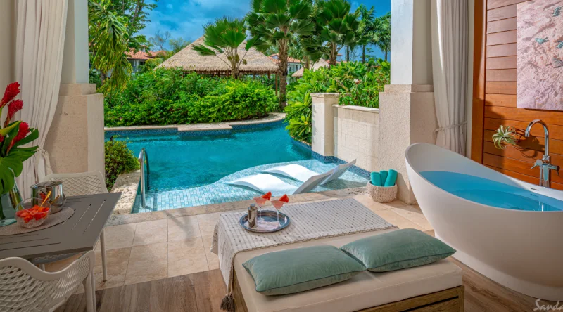 Royal Seaside Swim-up Club Level Ultra Suite with Patio Tranquility Soaking Tub at Sandals Royal Barbados