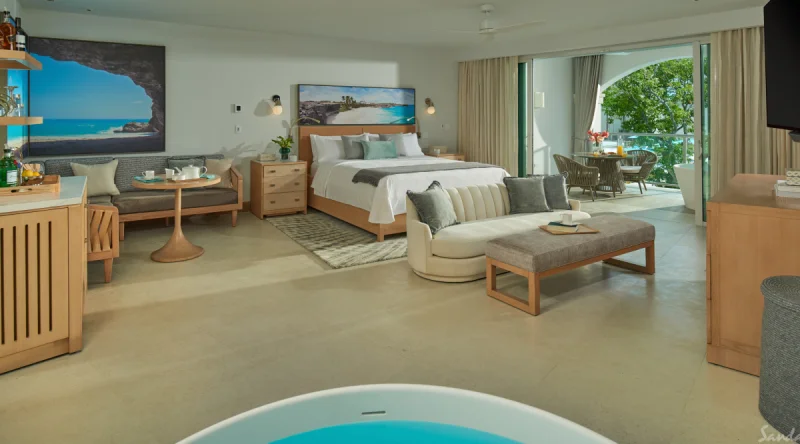South Seas Hideaway Crystal Lagoon Oversized Butler Suite with Balcony Tranquility Soaking Tub at Sandals Royal Barbados