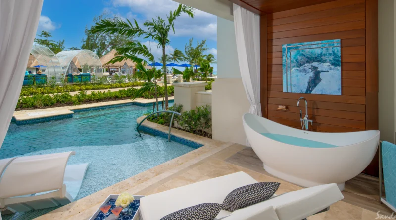 Royal Seaside Crystal Lagoon Swim-up One Bedroom Butler Suite with Patio Tranquility Soaking Tub at Sandals Royal Barbados