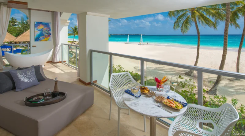 Beachfront One Bedroom Butler Suite with Balcony Tranquility Soaking Tub at Sandals Royal Barbados
